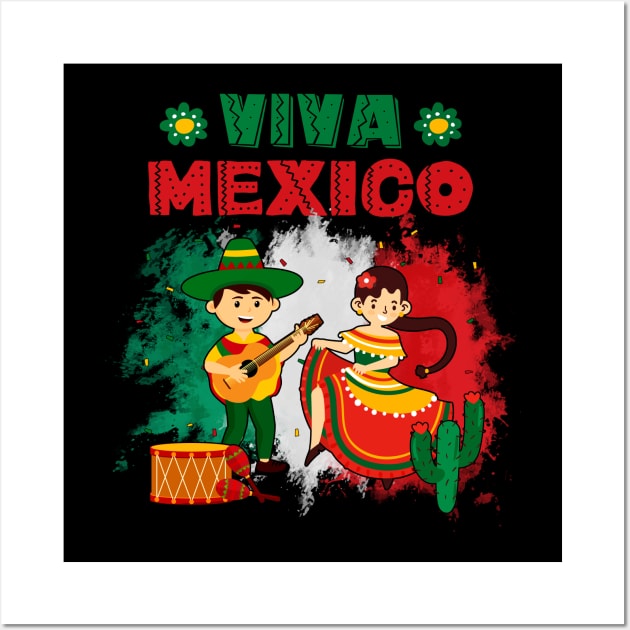 Mexican Independence Viva Mexico Boy Girl Maracas Guitar Wall Art by Rene	Malitzki1a